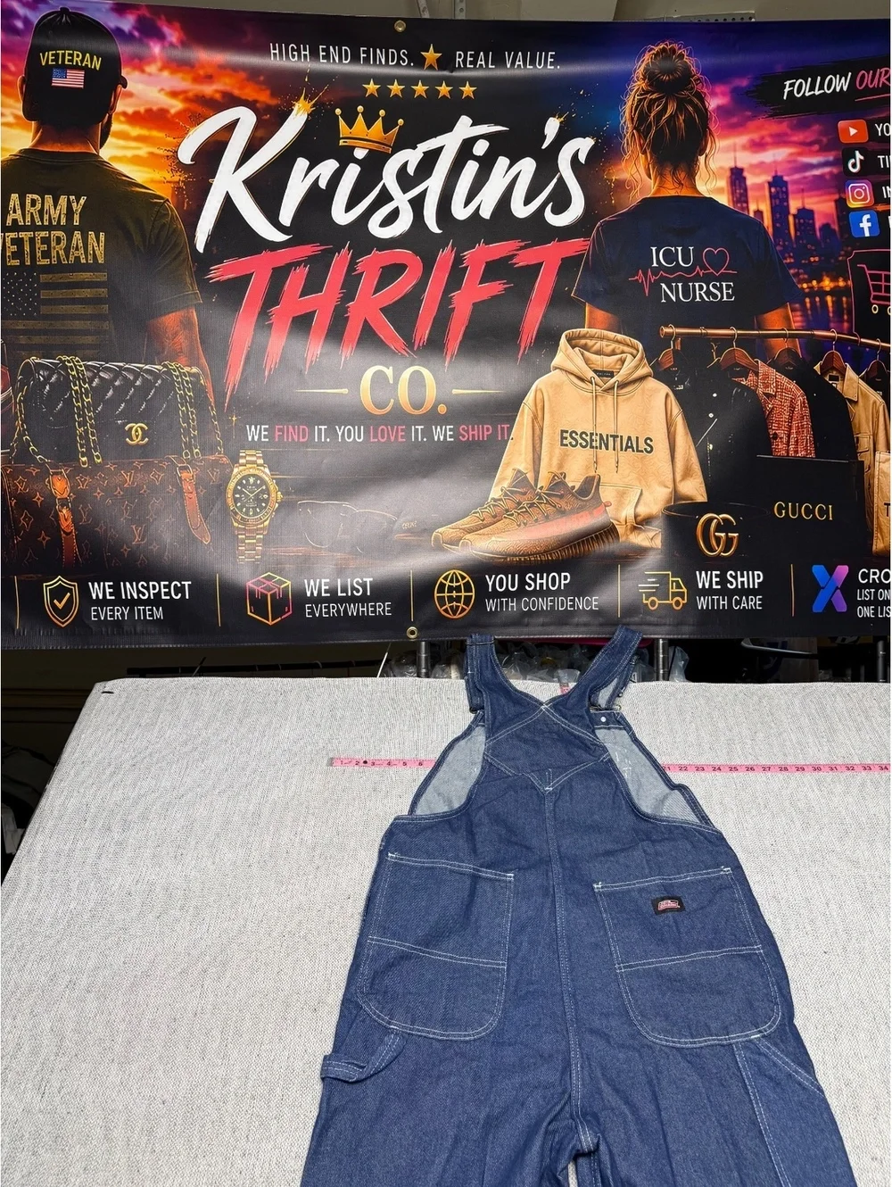 Dickies Genuine Denim Overalls with Front Pockets and Red MR